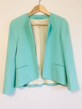 Wilfred Women’s Aqua Teal Open-Front Cropped Blazer Jacket Formal Event